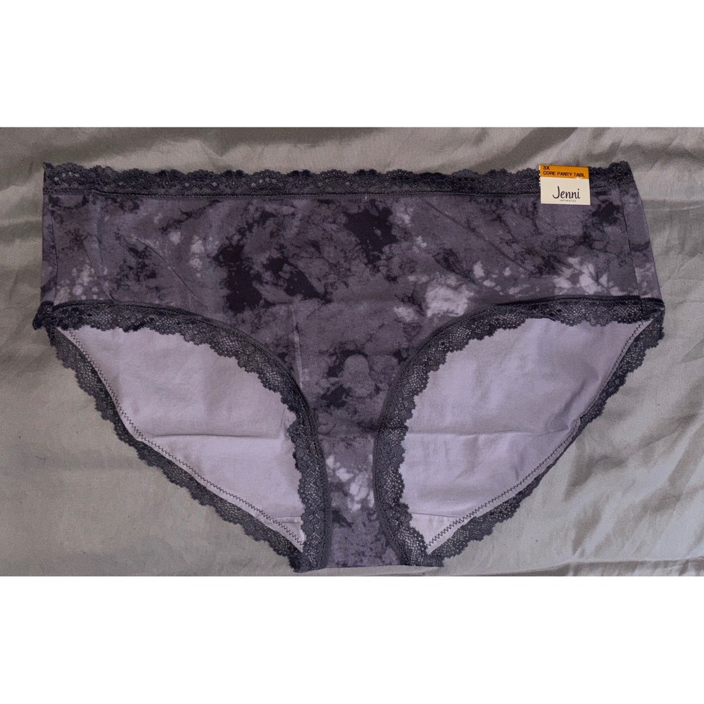 NEW Jenni Intimates Plus Size Gray Tie Dye Lace Trim Brief Panty,‎ Size 3X